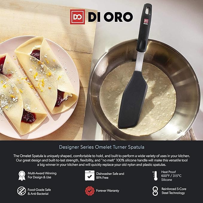 DI ORO Omelette Spatula - Silicone Egg Spatula Turner for Nonstick Cookware - Thin & Flexible BPA Free 600째F Heat-Resistant for Cooking & Baking - Omelet Flipper Dishwasher Safe