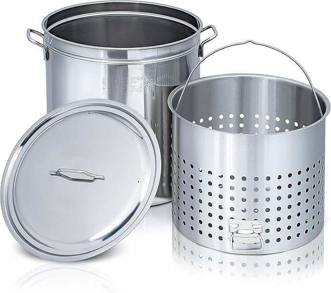 Chef's Secret 82 Quart Stainless Steel Stockpot w/Basket: Perfect for Soups, Boils, Stews and Tamales