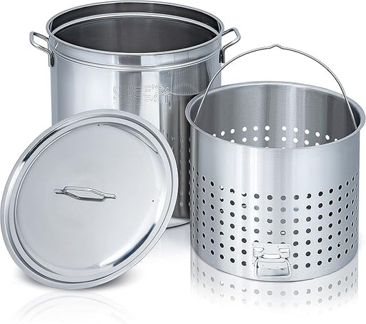 Chef's Secret 82 Quart Stainless Steel Stockpot w/Basket: Perfect for Soups, Boils, Stews and Tamales