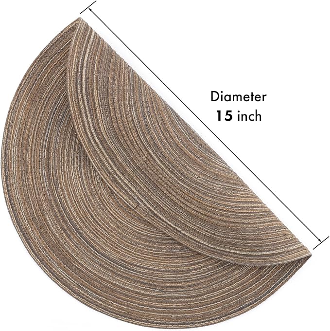 Winknowl Round Braided Placemats Set of 6 Washable Woven Heat Resistant Table Mats for Kitchen Dining Tables 15 inch Round Place Mats (Brown,6)
