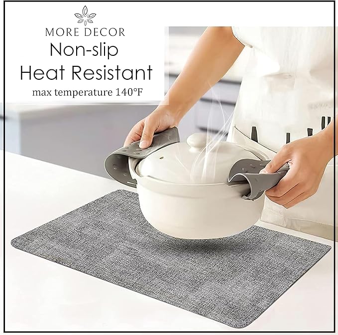 More D챕cor Faux Leather Placemats Set of 6 for Dining Table ??Waterproof, Wipeable, Washable, Stain & Heat Resistant, Non-Slip Table Mats ??12 X 17 Inch, Light Grey