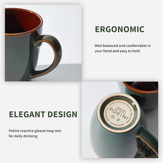 Coffee Mug 14 oz, Ceramic Coffee Mugs Set of 6, Reactive Glaze Mug for Latte/Tea/Cappuccino, Large Stackable Mug Set for Men, Women, Dad, Mom, Dishwasher & Microwave Safe, Brown Green