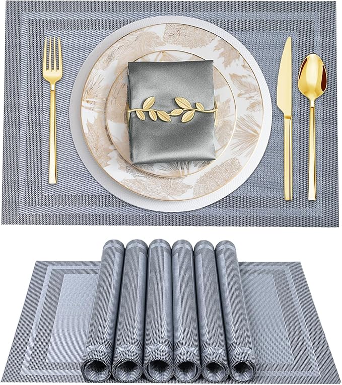 BETEAM Placemats Set of 12, Woven Vinyl Placemat for Dining Table Washable Wipeable Kitchen Place Mats Durable Indoor Outdoor Table Mats