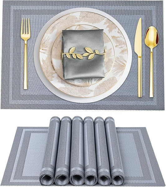 BETEAM Placemats Set of 8, Woven Vinyl Placemat for Dining Table Washable Wipeable Kitchen Place Mats Durable Indoor Outdoor Table Mats