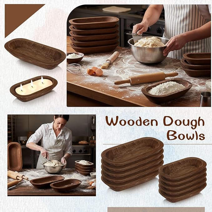 Nuogo 10 Pack Wooden Dough Bowls Bulk Rustic Dough Bowls for Wedding DIY Candle Home Crafts Making Farmhouse Fruits Supplies Decoration (12.5/8.5 Inches,Brown)