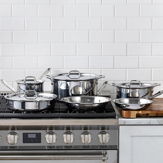 All-Clad D3 Stainless Steel Cookware Set - 10-Piece Pots and Pans Set, Induction, Oven Broiler Safe 600F - Includes Frying Pans, Saucepan, Saut챕-Pan, Stockpot, Professional Cookware - Stainless Steel