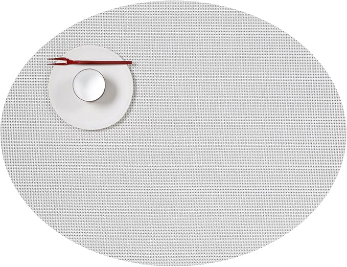 Chilewich Mini Basketweave Placemats in White - Set of 4 - Easy Care Woven Tabletop Textiles - Indoor/Outdoor - 19.25" x 14" Oval