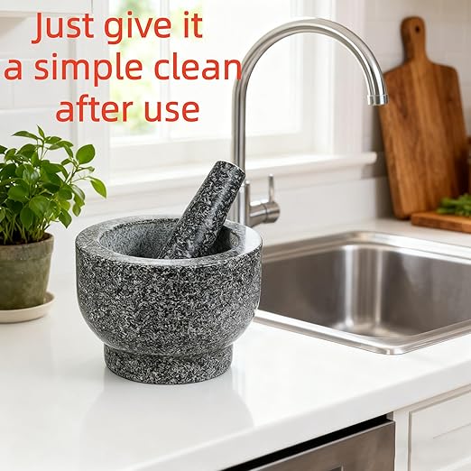 Heavy-Duty Mortar and Pestle Set, 2-Cup Granite Material, with Non-Slip Base, 5.51-inch Mexican Grinder, for Grinding Spices and Seeds, Seasoning and Spice Tool (Speckled Gray, 2Cup)