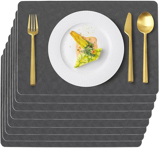 Uolr Vinyl Placemats Set of 8 Faux Leather 100% Waterproof Wipeable Washable Place Mats Heat Resistant Easy Clean Non-Slip Table Mats for Indoor Outdoor. (8,Gray)