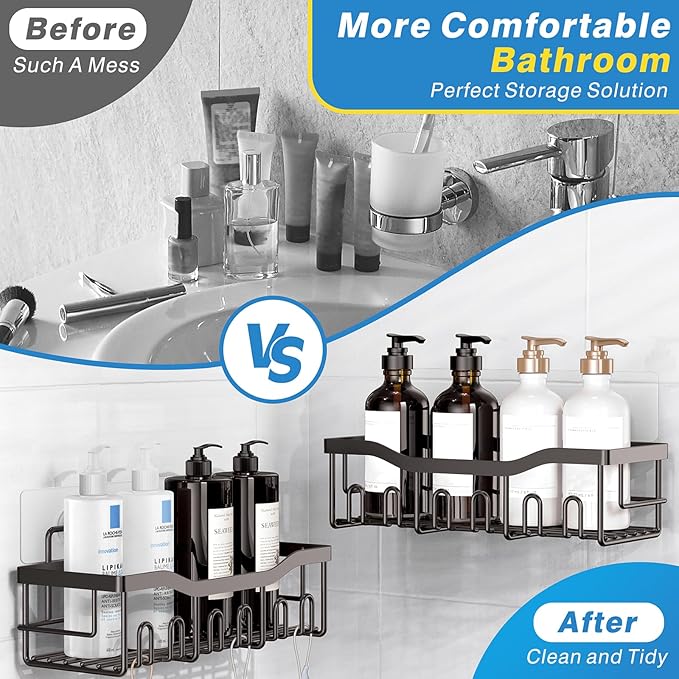 EUDELE 5-Pack Rustproof Stainless Steel Shower Caddy ??No Drill Adhesive Bathroom Organizer with Large Capacity, Spacious Shower Shelves for Inside Shower, Kitchen & Home Decor Storage-XL Size