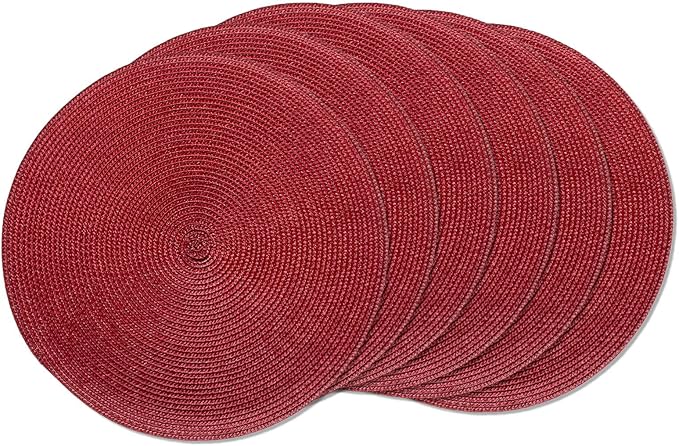 AHHFSMEI Round Braided Placemats 15 Inch Round Table Mats for Dining Tables Natural Woven Heat Resistant Place mats Set of 6 (Burgendy Red)