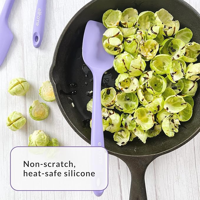 Elihome Chef Series 3 Piece Silicone Spatula Set - 600째F Heat Resistant Non Stick Rubber Kitchen Scraper Spatulas for Cooking, Baking, and Mixing ??BPA Free and LFGB Certified Silicone, Purple Color