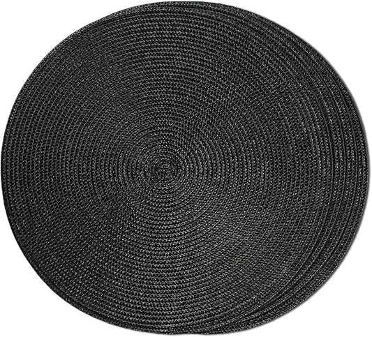 FunWheat Round Braided Placemats Set of 4 Table Mats for Dining Tables Woven Washable Non-Slip Place mats 15inch (Black, 4pcs)