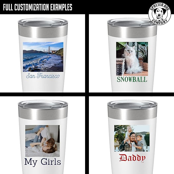 Personalized 20oz (17 Colors) Photo Picture Printed Insulated Stainless Steel Powder Coated Tumbler with Lid ??Customized Mother's Day Gift Gift for Him Men, Custom Coach Gifts Team Mom Dad (White)
