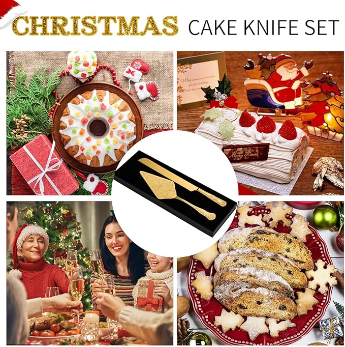 Vintage Wedding Cake Knife and Server Set, Stainless Steel Cake Pie Pastry Cutting Knife & Serving Spatula Set, Premium Party Supplies for Wedding, Birthday, Anniversary & Events, Gold