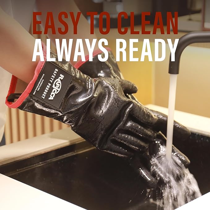 RAPICCA Heat Resistant BBQ Grill Gloves: Oil Resistant Waterproof for Smoking Grilling Cooking Barbecue Deep Frying Turkey Rotisserie Handling Hot Greacy Meat - Long Sleeve 932째F