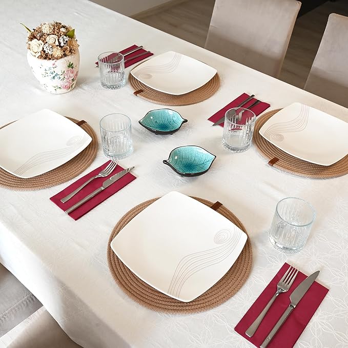 Round Placemats, Set of 4, Handmade by Braided Cotton Cord for Kitchen and Dining Table, Dia. 12.6 Inch, Doublesided, Heat Resistant, Cappuccino