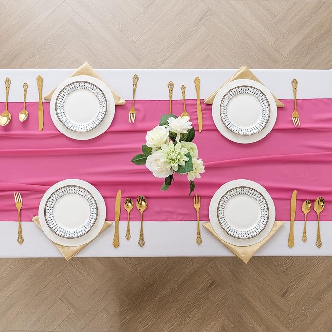 flohar 6Pack 9ft Chiffon Table Runner 14x108 Inch Sheer Romantic Table Runner for Wedding Birthday Party Bridal Shower Outdoor Decoration-Fuchsia
