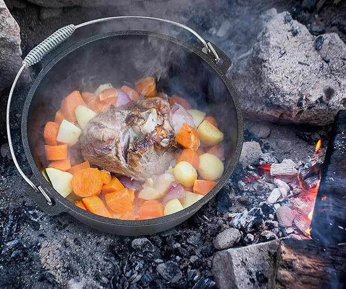 Cuisiland 16QT Cast Iron Dutch Oven with Lip Lid & Bail Handle ??Extra Large Pre-Seasoned Campfire Pot for Outdoor Cooking, Roasting, Baking & Stews ??Heavy-Duty Camping Cookware for Even Heat