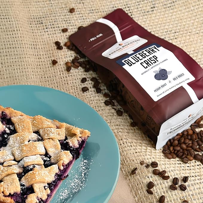 Fresh Roasted Coffee, Blueberry Crisp Flavored Coffee, 12 oz, Medium Roast, Kosher, Ground