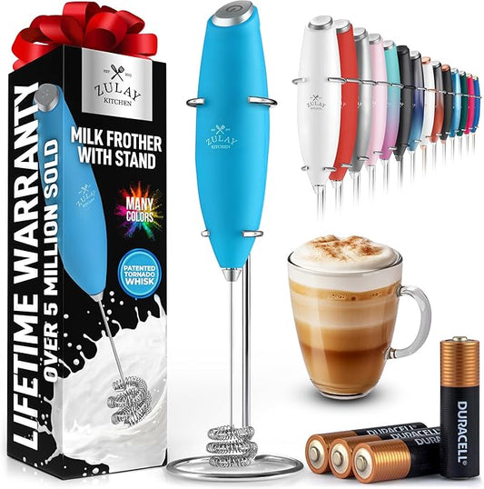 Zulay Kitchen Patented Tornado Triple Whisk Milk Frother with 4 Duracell Batteries ??Handheld Foam Maker for Coffee, Lattes, Matcha & Hot Chocolate ??Rich, Creamy Froth in Seconds