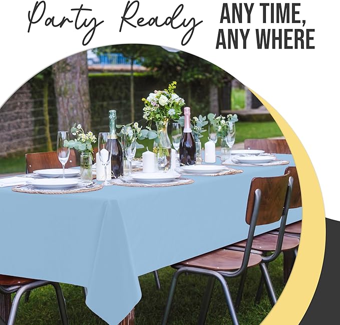 Exquisite 66% Thicker Premium Plastic Table Cloth Rectangle Table Cover 0.5 Mil 24 Pack Light Blue Table Cloth 54 Inch x 108 Inch Disposable Tablecloth Won't Tear Easily Like Cheap Thin Brands