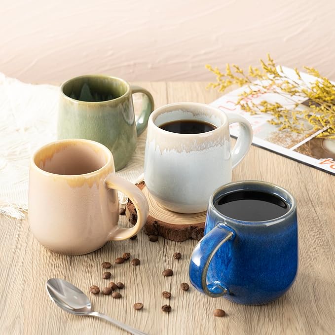 bestone Coffee Mugs Set of 4竊?5 oz Large Coffee Mugs, Ceramic Mugs with Handles,etc Coffee Mugs, Cups for Coffee Cereal Latte 竊똌icrowave & Dishwasher safe竊똙ibrant Colors