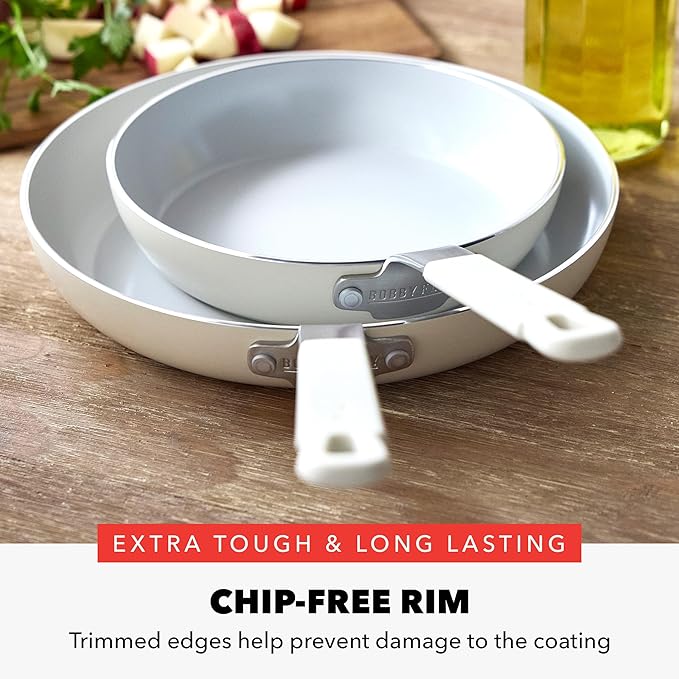 GreenPan x Bobby Flay 2 Piece- 8??and 10??Nonstick Frying Pan Skillet Set, PFAS-Free Diamond Ceramic, Induction Suitable, Stay-Cool Silicone Handle, Easy Clean Dishwasher & Oven Safe, Cream