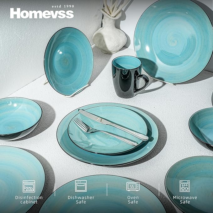 Stoneware Sonoma Dinnerware Set, Black + Speckled Spin Wash Turquoise