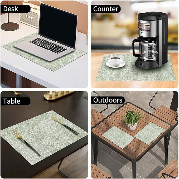 homing Faux Leather Heat Resistant Placemats 4 Packs, Waterproof Wipeable Dining PU Place Mats for Indoor & Outdoor, Easy to Clean, Light Green