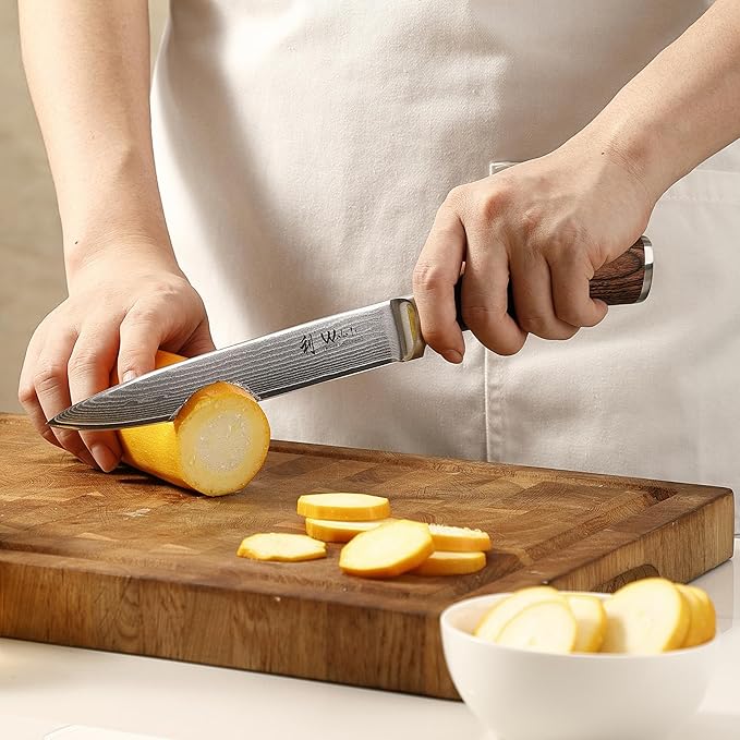 Wakoli EDIB 4-Piece Damascus Knife Block Set ??Professional Kitchen Knives with Magnetic Acacia Block, 67-Layer Damascus Steel Blades and Ergonomic Pakkawood Handles ??Premium Knife Set with Block