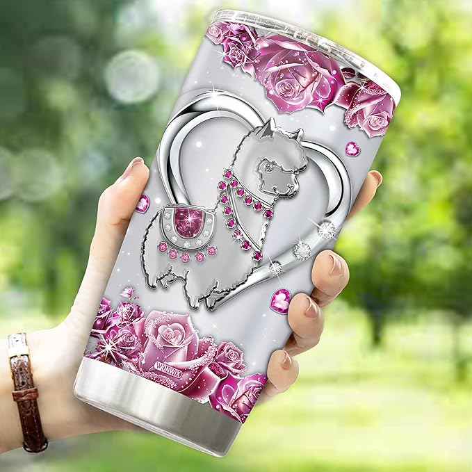 WONWIX Personalized Llama Gifts for Women Girls Wife Daughter, Insulated Stainless Steel 20oz Tumbler, Coffee Cup Travel Mug Llamas Gift for Animal Lover, Christmas Birthday Mother's Day Valentine