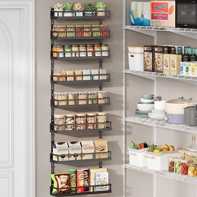 X-cosrack 8-Tier Adjustable Spice Rack ??Wall-Mounted Space-Saving Organizer with Mixed Baskets, Large-Capacity Seasoning Holder for Kitchen & Pantry (Black)
