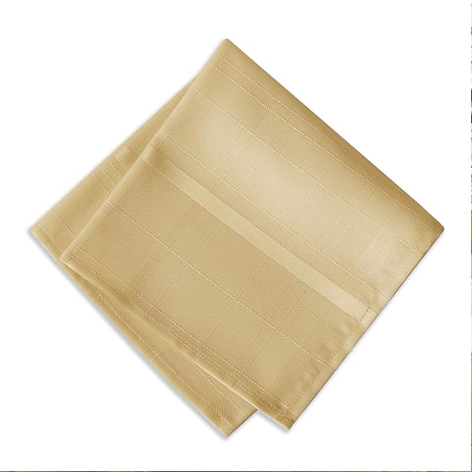 Newbridge Set of 4 Square Fabric Napkins, Elegance Plaid, 100% Polyester, No Iron Soil Resistant Dining Room, Party and Banquet Napkins, Solid Textured, Ribbon Gold