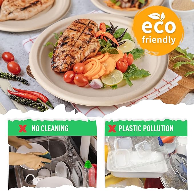 Small Compostable Paper Plates 6 Inch 125 Pack, 100% Compostable Dessert Plates Disposable Eco-Friendly Unbleached Biodegradable Plate Bagasse Natural