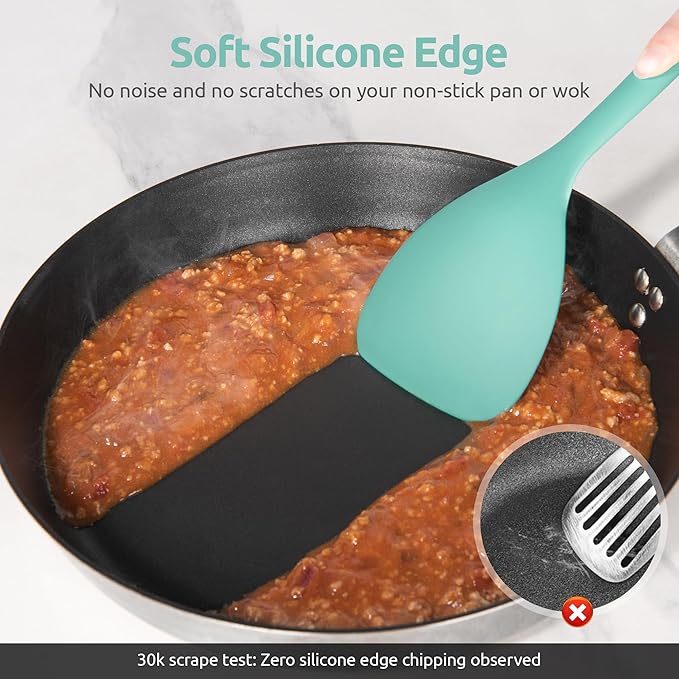 U-Taste 600쨘F Heat Resistant Wok Spatula: 13.76" Long, 3.63" Wide Silicone Cooking Utensils with Flexible Edge & Sturdy Core, for Kitchen Stir Fry, Serving, Scoop, Non-Stick Pan, Cast Iron (Aqua Sky)