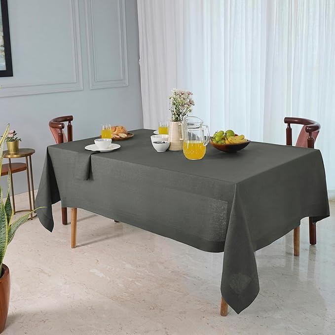 D'Moksha Homes Linen Tablecloth for Rectangle Tables 60 x 156 Inch - 100% Pure Linen Charcoal Grey Tablecloth - Machine Washable Table Cloth for Spring, Easter