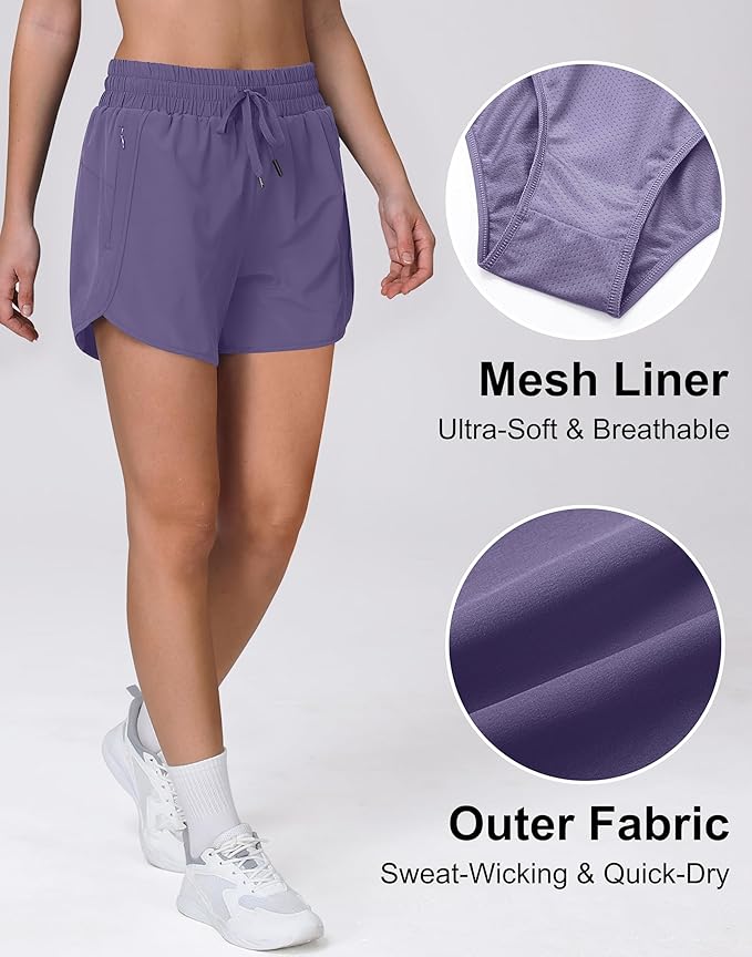Women's 5" Running Shorts Quick Dry Sporty Athletic Gym Workout Shorts with Zipper Pockets Liner