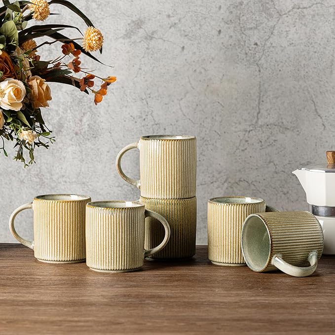 GBhome Coffee Mugs Set for 6, 11oz Coffee Cups with Handle for Man,Woman,Dad,Mom, Stoneware Mugs Sets for Coffee, Latte,Tea, Hot Cocoa, Milk, Dishwasher&Microwave Safe, Desert Sage