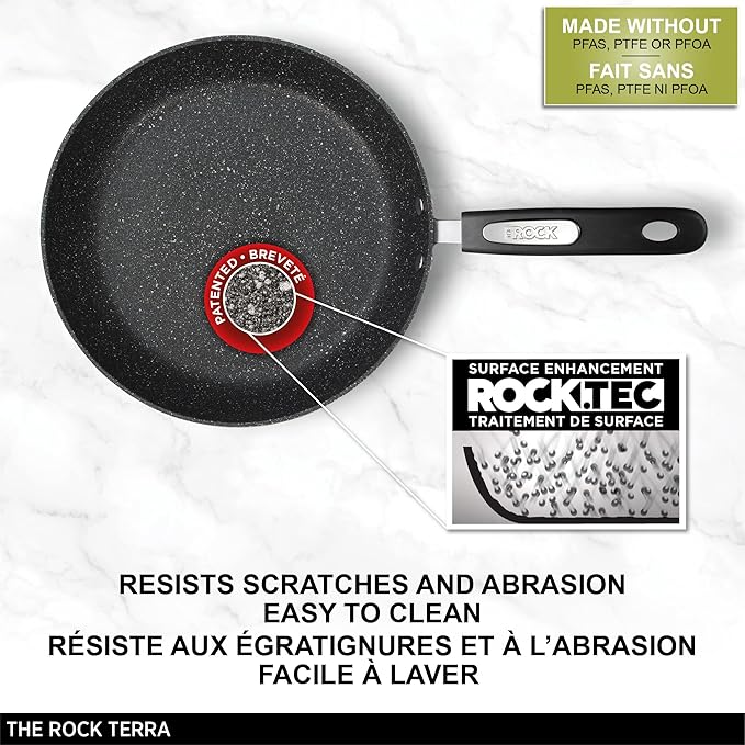 Starfrit The Rock Terra 20cm (8'') Ceramic Non-Stick Fry Pan - Thick Aluminum Base - PFAS Free - Easy to Clean - Black Marble