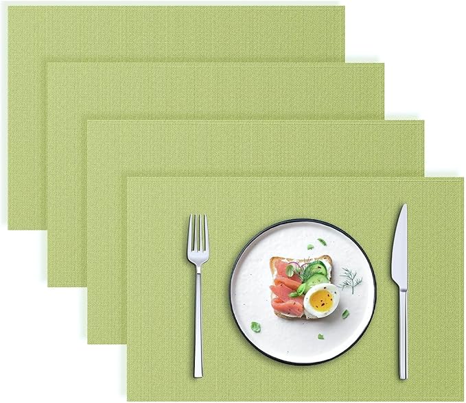 Blue Forest | Rectangular Faux Linen Placemats Set of 4 | Dual- Layered Thickened for Durability | Heat Resistant | Machine Washable | Wrinkle Free for Easy Care Indoor/Outdoor Use - Grass Green