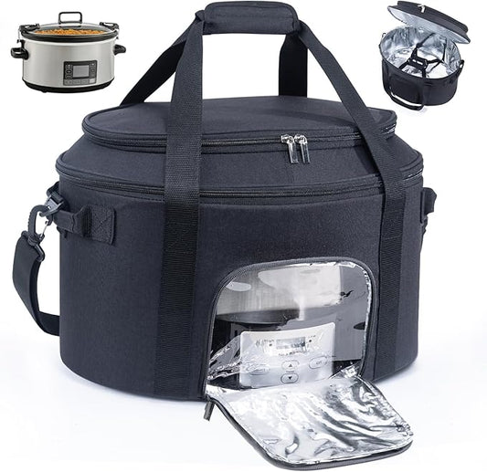 Double-Layer Slow Cooker Carrying Bag for 6-8 Quart CrockPot and Hamlton Beach Slowcooker, Travel Bag with Lid Fastener for Crock-pot, Portable Carrier with See-throught Window (BAG ONLY)