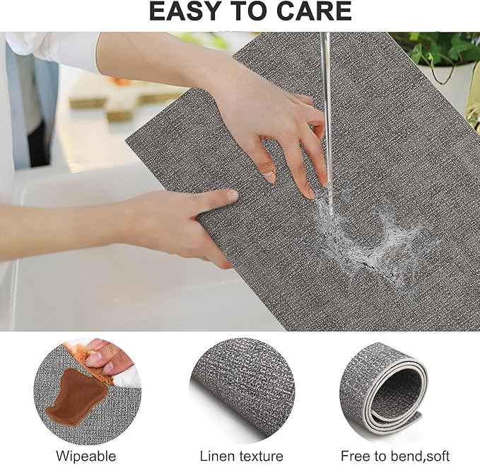 LANDVIEW Leather Heat Resistant Placemats Set of 6 Waterproof Wipeable Washable PU Table Mats,Easy to Clean Anti-Slip Place Mats (Smokey Grey, 6)