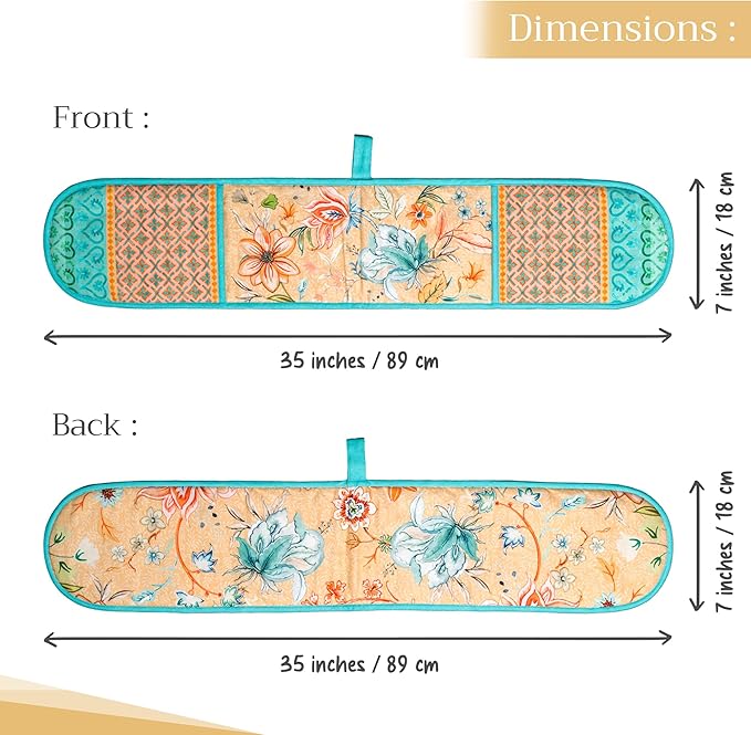 Maison d' Hermine Double Oven Mitts 100% Cotton 7"x35" Double Oven Mitt Heat Resistant BBQ Cooking Gloves with Loop, Baking, Grilling, Kitchen, Handling Hot Pans Spring Summer (Luxury Loft ??Peach)