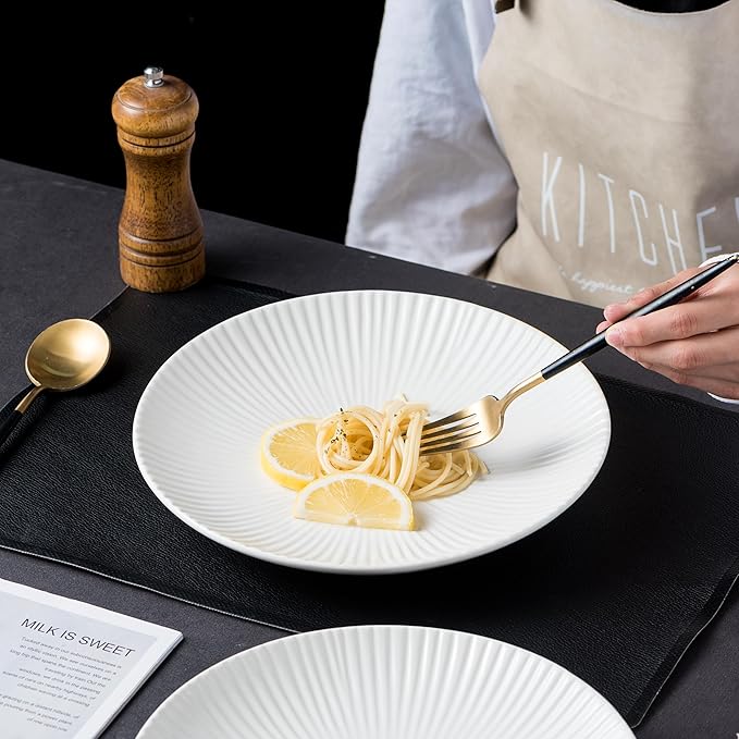 CLAY TONIC Set of 4-10.3 Inch Japanese Style Porcelain Round Dinner Plates, Versatile Circular Serving Plates for Pasta, Salad, Steak Dinner (White, 10.3 Inches)