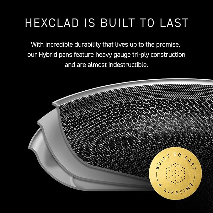 HexClad Hybrid Nonstick 3.3-Quart Deep Saut챕 Pan with Tempered Glass Lid, Stay-Cool Handle, Dishwasher-Friendly, Oven-Safe Up to 900째F, Induction Ready, Compatible with All Cooktops