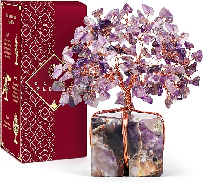 Crystal Tree of Life for Home and Office Decor, Handmade Raw Crystal Base Amethyst Chakra Healing Crystal Tree for Positive Energy, Money, Good Luck, Christmas D챕cor, Birthday Gifts for Women