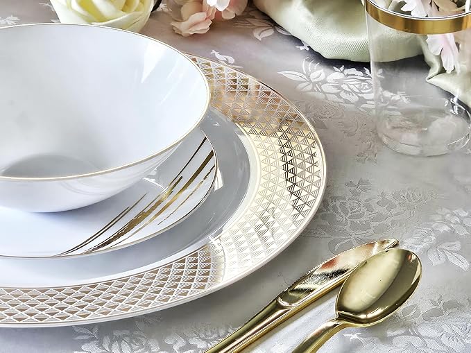" OCCASIONS " 40 pcs Chargers pack Wedding Party 12'' Disposable Plastic Charger Plates/Chargers (Celebration White & Gold)