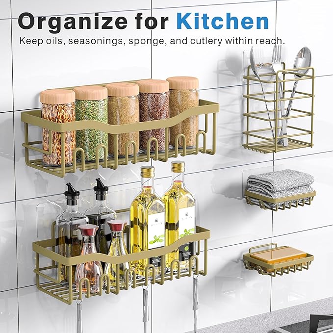 EUDELE 5-Pack Rustproof Stainless Steel Shower Caddy ??No Drill Adhesive Bathroom Organizer with Large Capacity, Spacious Shower Shelves for Inside Shower, Kitchen & Home Decor Storage-XL Size