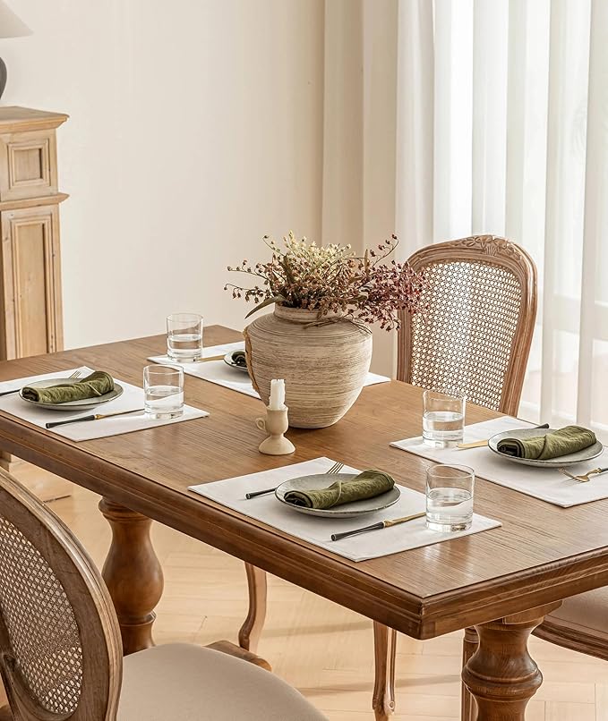 Placidy Natural Linen Blend Dinner Table Placemats Set of 4 Rectangle Cream Cloth Place Mats Heat Resistant Washable Durable Daily Use Table Protective 12x18 Inch